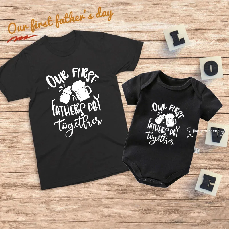 Първият ни Ден на Баща си заедно, е един и същ Дрехи За цялото семейство, Забавен Памук Семеен Начин на Тениска 