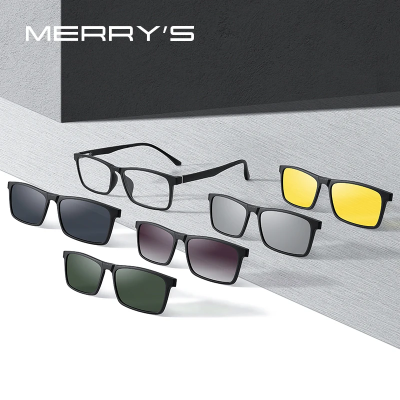 MERRYS DESIGN 5 В 1 Магнитна Поляризованная рамки За Очила с Клипс За Мъже и Жени TR90 Рамки За Очила Квадратни Очила S2149