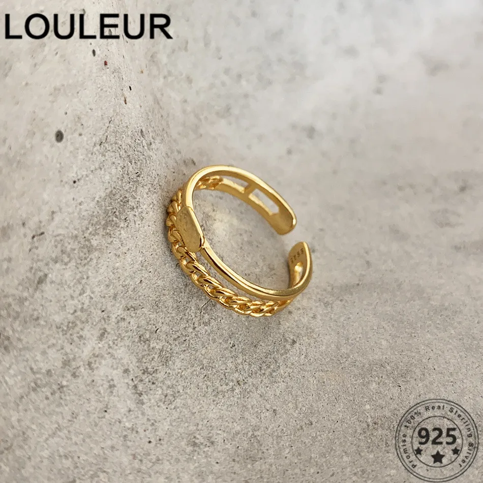 LouLeur 2020 Тенденция Пръстен От Сребро 925 Проба Прости Двуслойни Златни Пръстени За Жени Ежедневни Бижута Сребро 925 Бижута